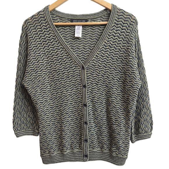 Jones NY Womens Vtg Y2K Eclectic Maximalist Indie Open Knit Chevron Cardigan PS - Picture 1 of 11